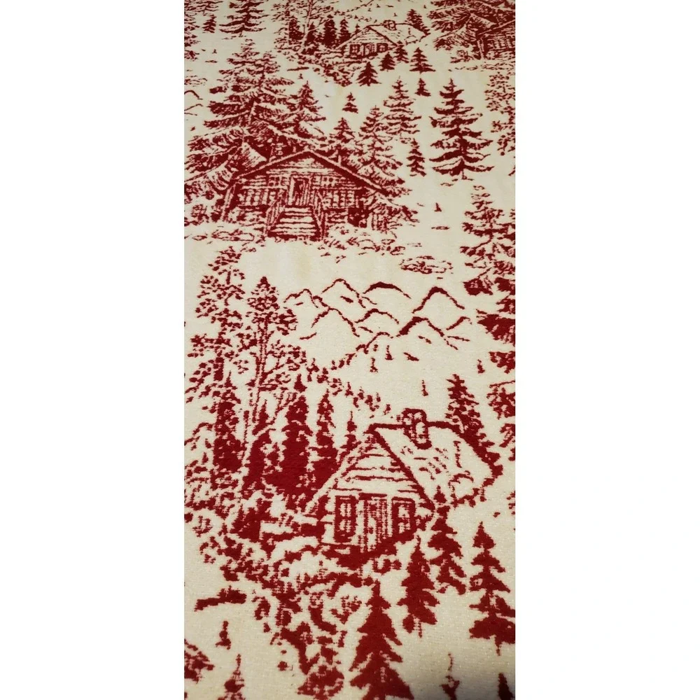 Brooks Brothers Red Chenille Christmas‎ Trees Houses Throw Blanket Fringe 50x70
